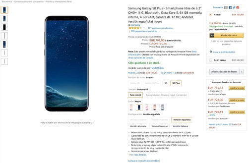 Samsung S8 Plus en Amazon